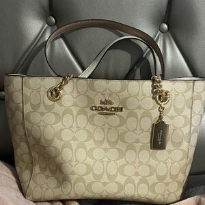 Coach Beige and Gold Signature Tote